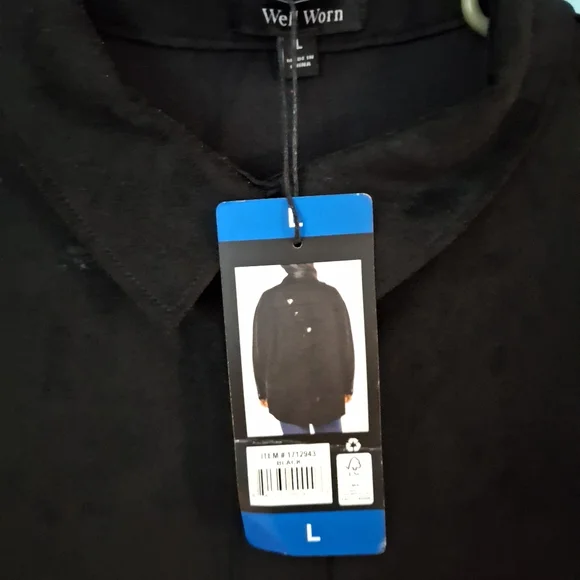 Well Worn Shirt Jacket Women's Large Black Brushed Suede Feel 2 Pockets NWT - Picture 6 of 7